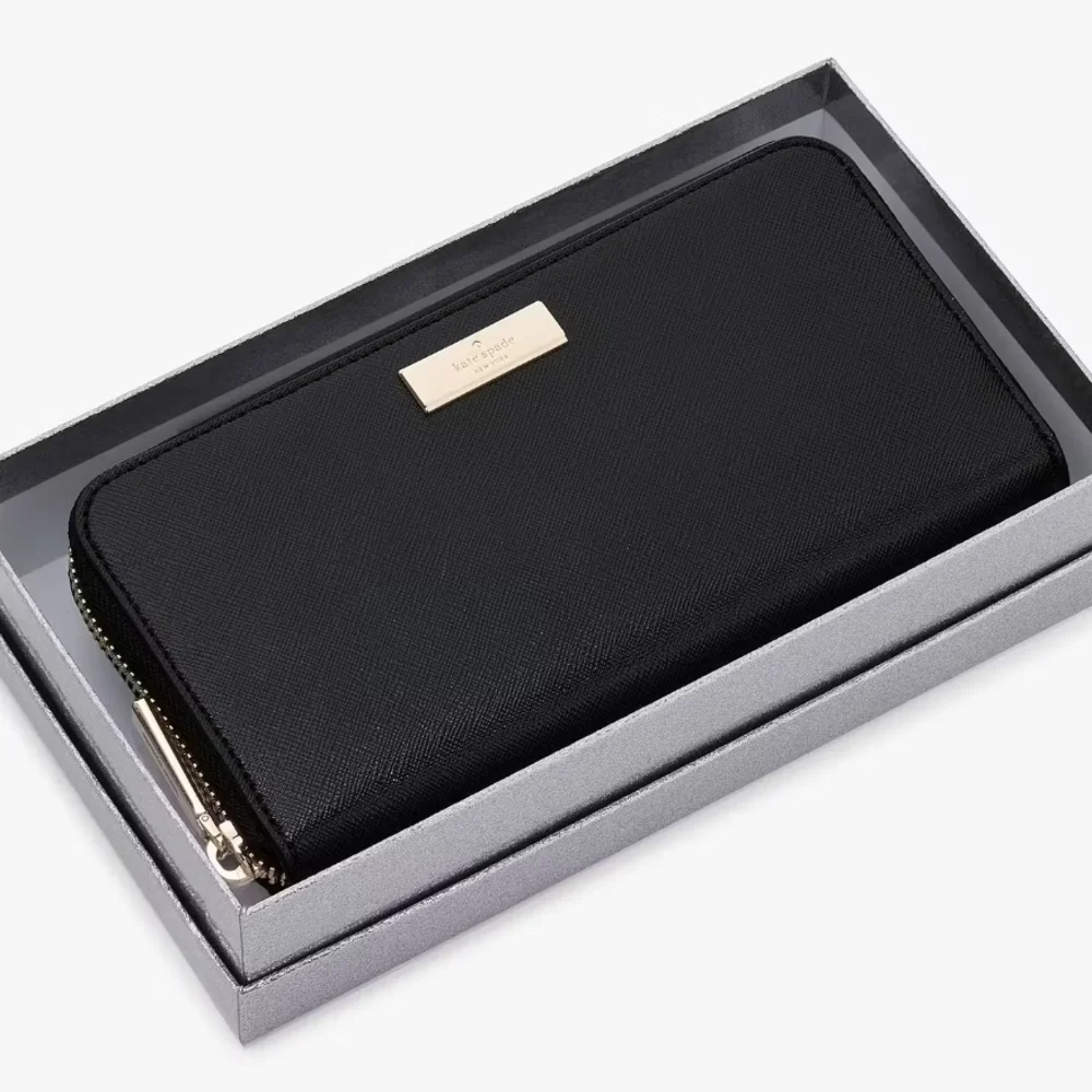 Kate spade Kenzie Boxed Large Continental Wallet Black #KK041 Saffiano New Gift
